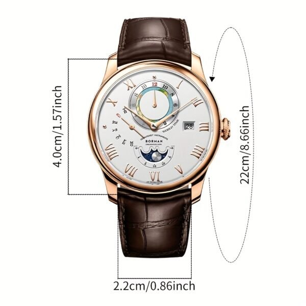 lobinni men's elegant automatic mechanical watch stylish and minimalist design with calendar, waterproof, stainless steel case and brown faux leather strap with rose golden accents for everyday sophistication
