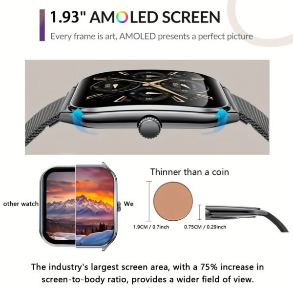 ultra thin smartwatch 1.93" full touch curved screen smart bracelet with answer/make call, message reminder, multiple sports modes, camera control/music, compatible android & iphone, smart fitness watch for men/women friend gift, birthday gift