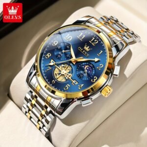 montres olevs pour hommes faciles à lire, classiques avec calendrier, montre de luxe grande face en acier inoxydable lumineuse