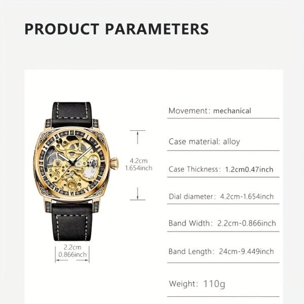 montre mécanique automatique pour homme en doré avec cadran squelette ajouré gravée, chiffres romains et fonction heure mondiale montre ronde de luxe à la mode pour occasions décontractées et formelles