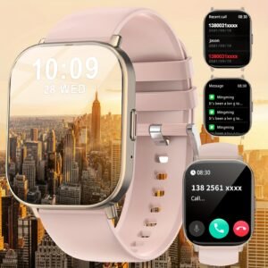 elegant pink silicone smartwatch with 2.01" full touch screen, wireless 5.2, features call answering, message notifications, sleep & exercise tracking, usb rechargeable ideal halloween gift for men & women, smartwatch notifications|elegant smartwatch|curved display, vosoirsi