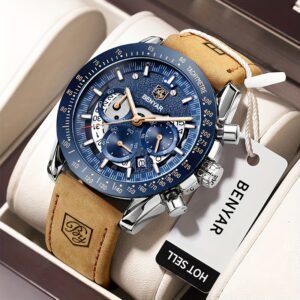 montres benyar pour hommes, analogiques à quartz, chronographe lumineux, grand cadran, montres pour hommes, affaires, travail, sport, décontracté, mode, designer, robe, montres bracelets élégantes pour hommes, cadeau élégant pour hommes