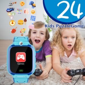 smart watch with 24 games, alarm clock, touch screen, calendar, camera, music player, time display, video and audio features, suitable for boys aged 3 12, includes a camera, music alarm, calculator, calendar, flashlight, stopwatch, pedometer, and makes a great gift toy.