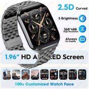 ultra thin 1.96" smartwatch 2.5d curved full touch screen smart bracelet with answer/make call, message reminder, multiple sports modes, camera control/music compatible android & iphone, smart fitness watch