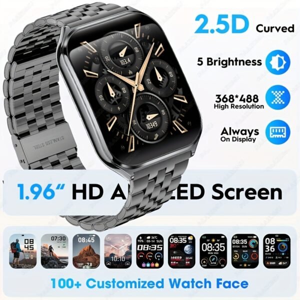 ultra thin 1.96" smartwatch 2.5d curved full touch screen smart bracelet with answer/make call, message reminder, multiple sports modes, camera control/music compatible android & iphone, smart fitness watch