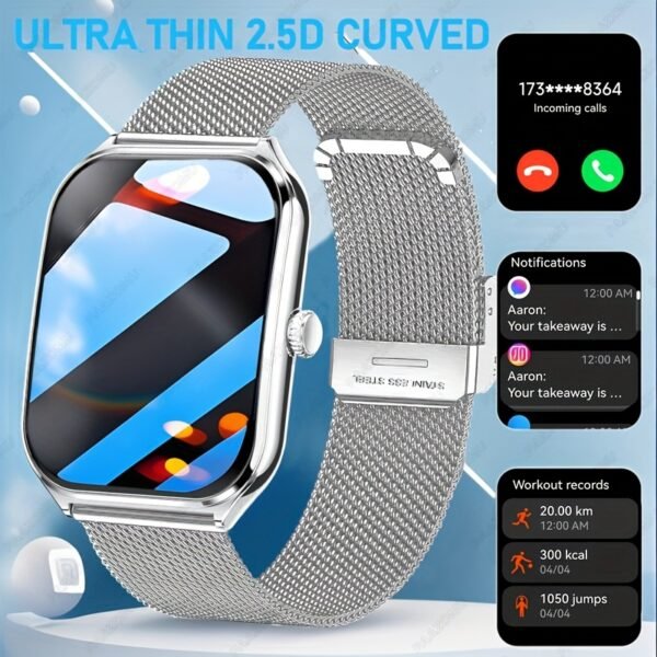 ultra thin 1.96" smartwatch 2.5d curved full touch screen smart bracelet with answer/make call, message reminder, multiple sports modes, camera control/music compatible android & iphone, smart fitness watch