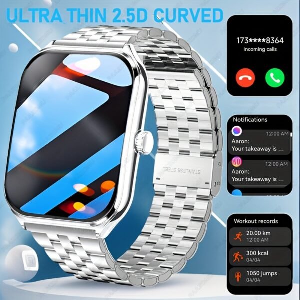 ultra thin 1.96" smartwatch 2.5d curved full touch screen smart bracelet with answer/make call, message reminder, multiple sports modes, camera control/music compatible android & iphone, smart fitness watch