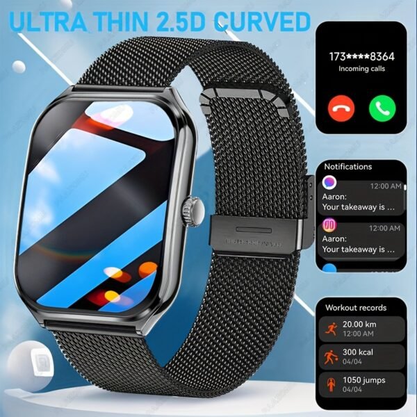 ultra thin 1.96" smartwatch 2.5d curved full touch screen smart bracelet with answer/make call, message reminder, multiple sports modes, camera control/music compatible android & iphone, smart fitness watch