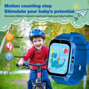 a smart watch for teenagers featuring 28 educational games, a high definition touchscreen camera, music player, pedometer, alarm clock, calculator, flashlight, and 12/24 hour format, perfect as a gift for boys and girls, and also serves as a fitness tracker.