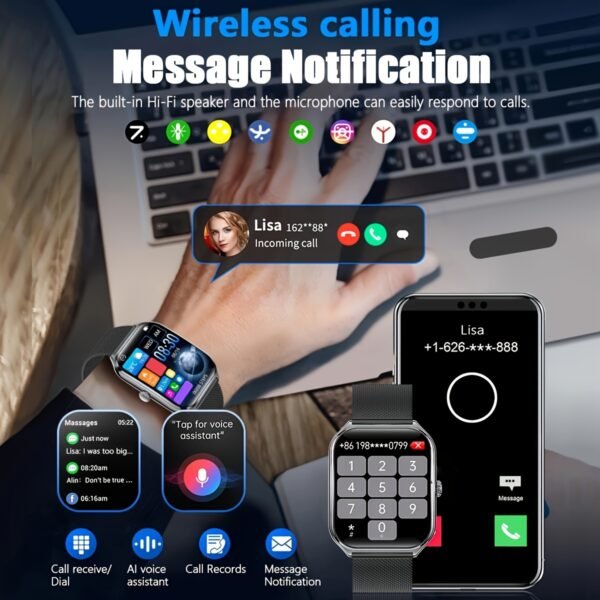 ultra thin smartwatch 1.93" full touch curved screen smart bracelet with answer/make call, message reminder, multiple sports modes, camera control/music, compatible android & iphone, smart fitness watch for men/women friend gift, birthday gift