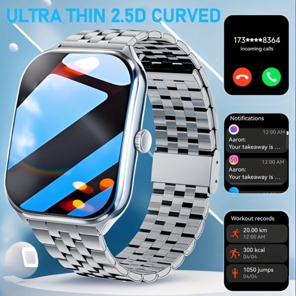 ultra thin 1.96" smartwatch 2.5d curved full touch screen smart bracelet with answer/make call, message reminder, multiple sports modes, camera control/music compatible android & iphone, smart fitness watch