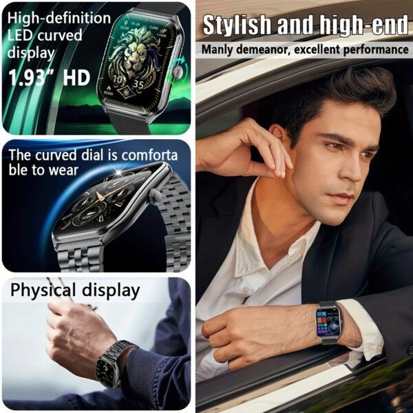 ultra thin smartwatch 1.93" full touch curved screen smart bracelet with answer/make call, message reminder, multiple sports modes, camera control/music, compatible android & iphone, smart fitness watch for men/women friend gift, birthday gift