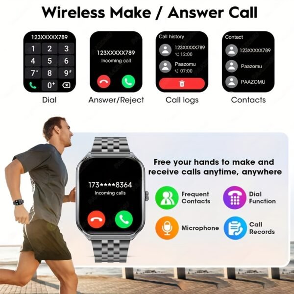 ultra thin 1.96" smartwatch 2.5d curved full touch screen smart bracelet with answer/make call, message reminder, multiple sports modes, camera control/music compatible android & iphone, smart fitness watch