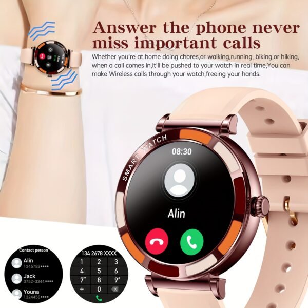 women's smart watch, 1.27 inch hd touch screen, with answer and make calls, message notification, more than 100 sports modes, pedometer outdoor activity fitness report ip67 fashion smart watch, suitable for ios/android mobile phones