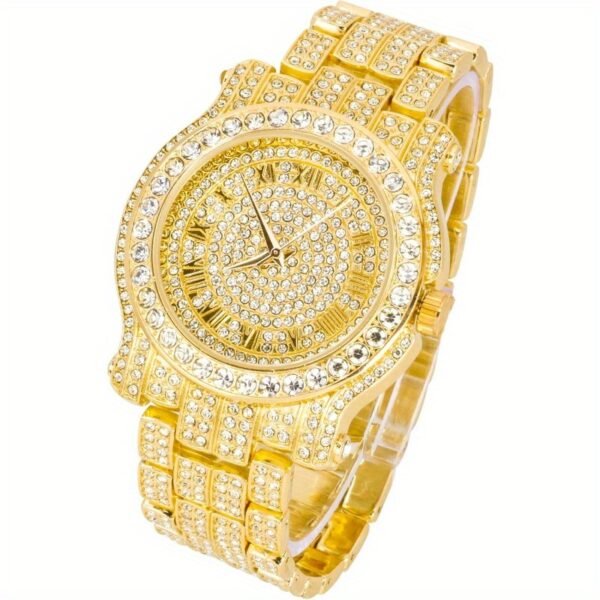 men's iced diamond 45mm metal band watch