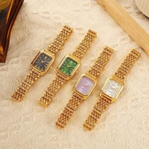 montre de mode classique pour femmes avec bracelet à cinq perles, 4 pièces, montre carrée, essentielle pour les vêtements de déesse, à changer quotidiennement