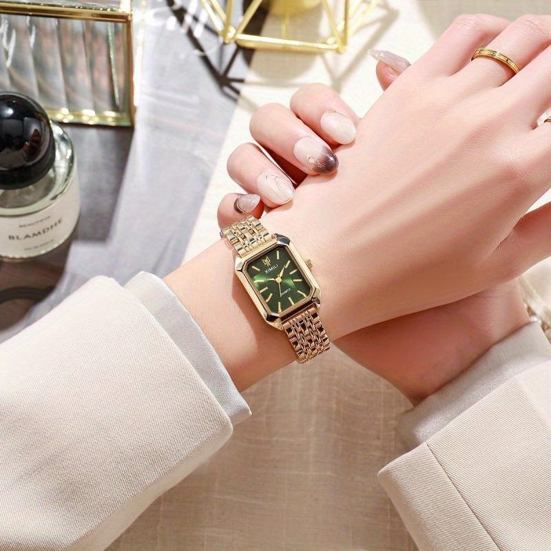 montre de mode classique pour femmes avec bracelet à cinq perles, 4 pièces, montre carrée, essentielle pour les vêtements de déesse, à changer quotidiennement