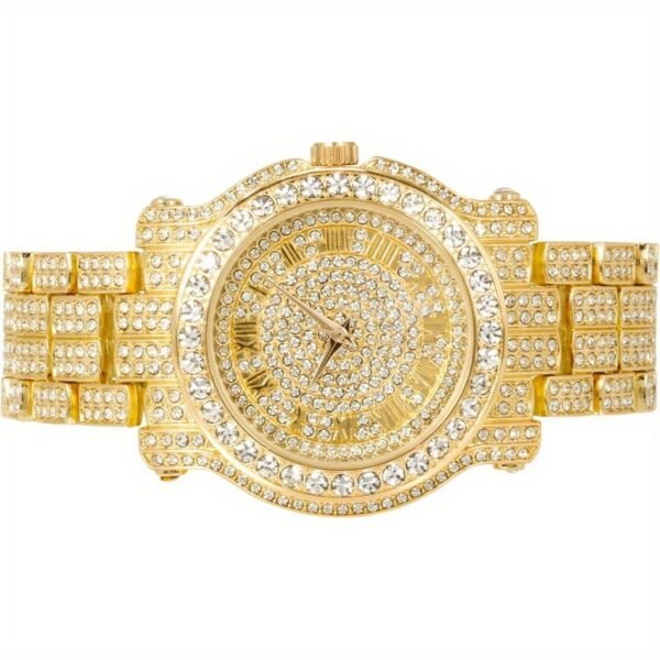men's iced diamond 45mm metal band watch