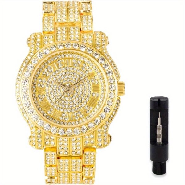 men's iced diamond 45mm metal band watch