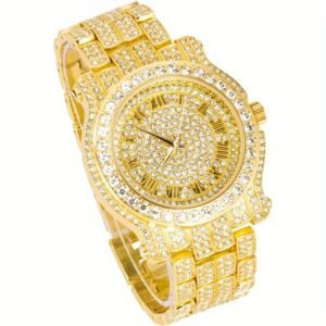 men's iced diamond 45mm metal band watch