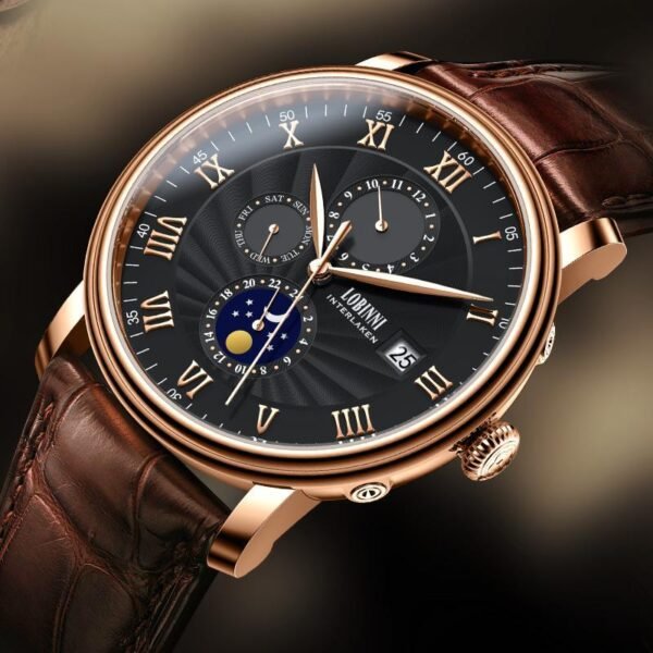 lobinni hot deal fashion luxury stainless steel strap mechanical sports men's watch, no battery required